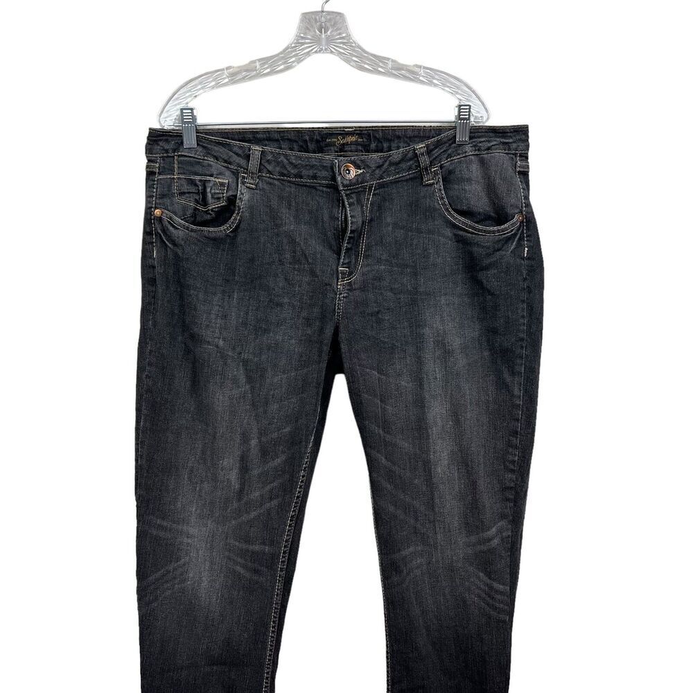 South Pole Jeans Stretch Tapered Leg Rhinestone Pockets Zip Fly Black Women 17* - Picture 2 of 6